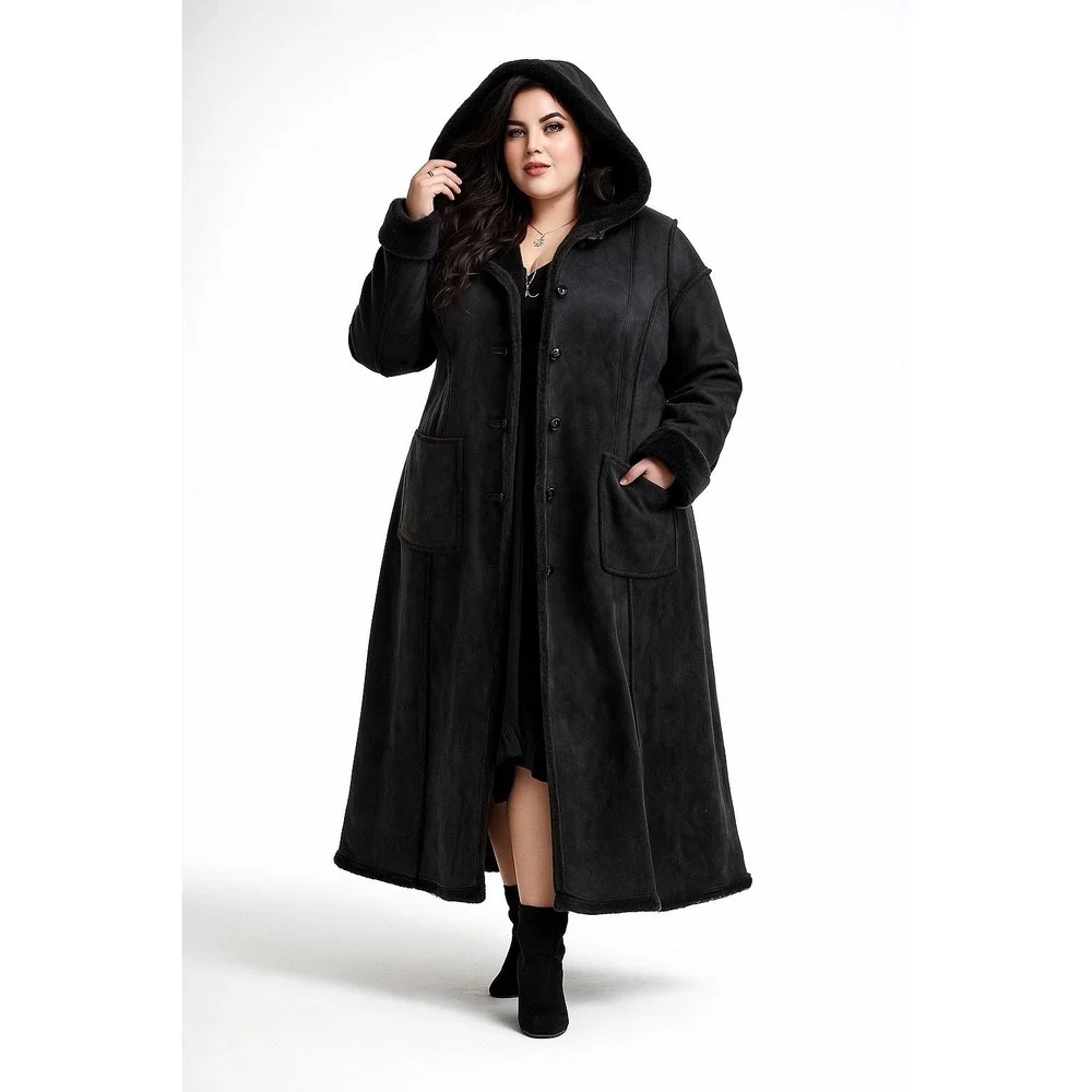 VTG Witch Winter Mystical Boho Penny Lane Coat XL Vegan Suede Long Hooded Jacket